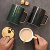 Taza de cerámica de lujo nórdico original con asa recta dorada, gran capacidad, para café, leche, té, regalo de desayuno, Taza