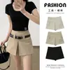 Falda Corta de Trabajo Estilo Coreano para Mujer, Versátil Falda Corta de Línea A Anti-Exposición para Primavera y Verano, Falda Pantalón Corta Adelgazante con Abertura