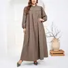 Vestido largo de otoño nuevo para talla grande, de manga larga, cuello alto, abotonado, corte holgado, con mangas abullonadas, adecuado para el uso diario y versátil