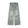 Jeans Rotos Coreanos Nirben Denim para Hombre Lavados Antiguos Modernos Retro Pierna Ancha Sueltos