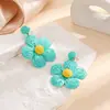 Brincos de Flor de Rattan Femininos Boêmios de Grama de Coco Palha Brincos de Verão Tropical de Praia