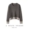 Suéter de Lana de Cachemira para Mujer Otoño Invierno Estilo Nuevo Cuello Redondo Bloque de Color Versátil Falso Dos Piezas Top Base Suéter de Cachemira