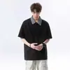 2026 Verano Nuevo Estilo Camiseta de Hombre Falsa de Dos Piezas Cuadros Patchwork Marca de Tendencia Americana Camisa Polo de Manga Corta Camiseta con Cuello para Hombre