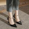 Sandalias de una tira estilo nuevo 2025 para mujer, Zapatos de tacón de aguja con punta fina para faldas, Tacones altos con diseño hueco estilo hada