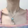 "Elfo de las Profundidades Marinas" Ins Colgante de Medusa Azul Hielo Transparente Cadena de Clavícula Doble Capa Exquisita Fresca y de Alta Gama