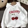 Sudadera Blanca con Estampado de Cerezas para Mujer - Suéter Casual de Poliéster con Cordón, "Have