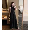 Comércio Exterior Roupas Femininas 2026 Verão Novo Estilo Coreano Gola Alta Manga Bufante Sem Mangas Colete e Saia Longa Elegante Conjunto de Duas Peças