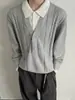 Cardigan de Tricô com Lapela Retro Americano Masculino Solto Casual Versátil Nicho Cor Sólida Casaco Suéter Roupa Masculina Casal