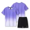 Comércio Exterior Transfronteiriço Conjunto Esportivo Degradê Feminino Verão Fitness Camiseta Manga Curta Roupas de Secagem Rápida Corrida Solta Casual
