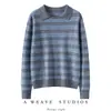 Suéter de cachemira a rayas con bloques de color para mujer, cuello redondo, mangas largas, estilo jersey, top de punto casual y versátil para otoño e invierno