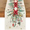 Caminho de Mesa de Natal Festa na Cozinha Mesa de Jantar Guirlanda de Árvore de Natal Boneco de Neve Sinos Rena Papai Noel Decoração de Caminho de Mesa de Natal