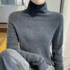 Suéter de Caxemira Pronto para Vestir da Primeira Linha Outono e Inverno Novo Feminino Gola Alta Texturizada Cor Lisa Simples Justo Camisa de Base Tricô de Lã