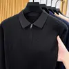 Suéter polo de meia-zip estilo Old Money para homens, primavera/outono 2026, casual de negócios, luxo leve, gola virada, malha, camiseta de baixo