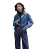 Em estoque, novo estilo coreano da moda, camisa jeans solta em camadas, azul, outros estilos europeus e americanos, elegante e outros
