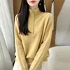 Nuevo Suéter de Lana Pura de Punto con Medio Cuello Alto y Media Cremallera, Manga Larga, Bloques de Color, Holgado, Otoño/Invierno 2026