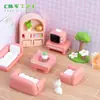 Móveis de sofá criativos para sala de casa de bonecas rosa, acessórios de decoração DIY para paisagem em miniatura, peças de exibição em miniatura