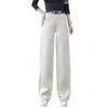 Pantalones Casuales de Pierna Ancha con Caída Azul Oscuro de Principios de Otoño 2026 Cintura Alta Corte Tridimensional Pierna Recta Holgada Pantalones de Temperamento para Mujer
