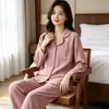 Novedad Primavera/Otoño 2026 Ropa de Casa Unisex de Hilo 100% Algodón Teñido en Hilo Tallas Grandes Ropa Casual para Estar en Casa Cuello Solapa Manga Larga Pantalón Largo Pijama