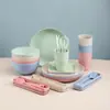 Amazon Paja de Trigo Hogar Tazón para Sopa Taza de Agua Vajilla Exterior Portátil Plato Tazón Set de Cubiertos Directo de Fábrica