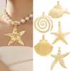 Conjunto de Collar y Pendientes de Aleación Chapada en Oro con Perla Artificial de Estrella de Mar y Concha, Transfronterizo Europeo y Americano, Nuevo 2024