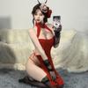 Roupa Íntima Sexy de Ano Novo Zuijiao Feminina Veludo Chinês Cheongsam com Fenda Alta Uniforme Sexy Tentação de Irmã Mais Velha Vermelho Qqny