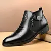Botas de Couro Masculinas Plus Size Transfronteiriças para Negócios com Cabeça de Leão e Zíper Lateral Botas de Cano Curto Sapatos Casuais Masculinos Estilos Preto Marrom