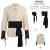 Camisa de Ropa Renacentista para Hombre de Primavera y Otoño Europea y Americana de Amazon, Camisa de Capa Superior Pirata Steampunk Medieval
