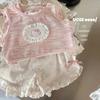 Traje de Verano para Niñas 2025 Nuevo Moda para Bebés Chaleco Camiseta Top Conjunto de Dos Piezas para Niños