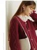 Nuevo Cárdigan de Punto de Lana Pura 2025 Cuello Redondo Cable Grueso Color Sólido Holgado Suave Cera Manga Larga Botones Chaqueta para Mujer