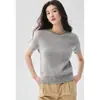 Suéter redondo de cachemira con cuentas, simple y elegante, moderno, para mujer, top de punto de manga corta, versátil y adelgazante