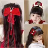 Grampo de Cabelo Laço Acessório de Cabelo para Meninas, Presilha de Cabelo Vermelha para Trás da Cabeça, Grampo de Cabelo de Ano Novo para Meninas, Ornamento de Cabelo de Fita Infantil