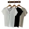 Cardigan de Tricô Fino Slim Fit Manga Curta com Design Vazado Gola V Dois Botões Estilo Coreano Moda Primavera/Verão 2026 para Mulheres