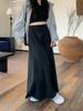 Foto Real~Estilo Preguiçoso Engrossado Outono e Inverno Malha Slim Casual Saia Longa Estilo Coreano Novo Estilo Feminino