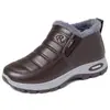 Zapatos de invierno para mujer con forro de felpa, botines cortos de cuero cálidos, mocasines de suela suave, zapatos para madres de mediana edad y mayores, botas de nieve, zapatos de algodón de color liso