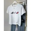 Camiseta de Manga Corta de Algodón Puro para Mujer, Estilo Nuevo Verano 2026, Moda de Nicho Versátil Elegante Estampada Top Azul Marino