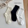 Meias Femininas de Meia-Cana para Outono e Inverno, Meias Longas Brancas, Cor Sólida, Adequadas com Mocassins e Sandálias, Meias Largas Pretas, Casuais