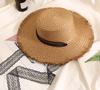 Chapéu de Palha Plano Estilo Coreano com Aba Larga, Borda Crua, Renda Monocromática, Respirável, Chapéu de Sol para Praia para Mulheres