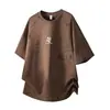 Camiseta Casual de Manga Corta para Hombre con Estampado de Letras Grandes y Pesado, Marca de Tendencia de Verano, Pulóver Holgado de Algodón Puro con Cuello Redondo