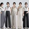 Em estoque 2025 Novas Calças para Gestantes Primavera Nova Roupa Externa Cordão Calças de Pernas Largas Calças para Gestantes Calças de Suporte Abdominal