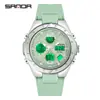 Reloj Estudiante Sanda Pantalla Dual Multifuncional Despertador 2 Zonas Horarias Moda Tendencia Reloj Electrónico Resistente al Agua Luminoso Reloj de Pulsera para Hombres Mujeres