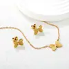 Moda Transfronteriza Europea y Americana Cadena de Clavícula Mariposa de Gama Alta Acero Inoxidable Oro 18K Conjunto de Joyería de Pendientes Versátiles
