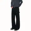 Calça de trabalho LKTM masculina, lavada, resistente, com rebites, boca de sino, unissex, modeladora, calça comprida casual versátil