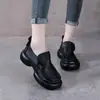 2026 Zapatos Pequeños de Cuero con Tacón Grueso para Mujer Mocasines de Suela Suave Zapatos de Madre Otoño Retro Slip-ons Suela Gruesa Nuevo Corte Profundo