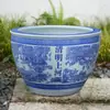 Aquário de Cerâmica Jingdezhen Vaso de Porcelana Azul e Branco Tanque Grande para Exterior Vaso para Ninfeias de Quintal Vaso para Lótus Tanque Específico para Peixes Koi