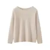 Suéter minimalista de punto texturizado 100% lana pura para mujer con cuello redondo, corte holgado, adelgazante y cálido, top de capa base