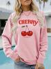 Sudadera de cuello redondo casual de manga larga para mujer de otoño e invierno transfronteriza europea y americana con estampado de cerezas