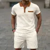 Amazon AliExpress Transfronterizo Ropa de Hombre Tejido Waffle Solapa Bloque de Color Manga Corta Pantalones Cortos Conjunto Maduro Casual