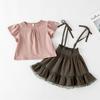 Traje de niña de Corea del Sur verano nuevo niños encaje tirantes falda camisa básica conjunto de dos piezas