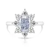 Anillo de flor de hielo de gema colorida de alta venta transfronteriza, corte de huevo de paloma, girasol, anillo de dedo súper brillante con diamante de alto carbono, chapado en oro blanco, forma de huevo
