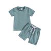 Roupas infantis estilo coreano, shorts de manga curta para meninos e meninas, cor sólida, esportivo, duas peças, verão, multicolorido, vendas diretas da fábrica